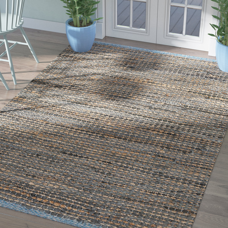 Beachcrest Home Tapis de jute/en sisal taupe/bleu vif tressé fait main